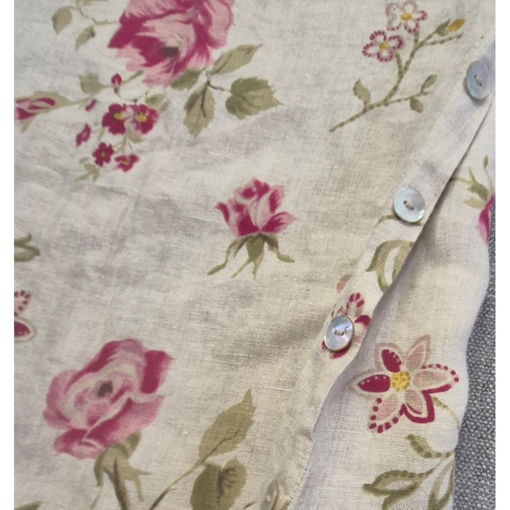 VTG Talbots Petites 12P 100% Linen floral dress cottagecore made USA Pink roses - Picture 8 of 16